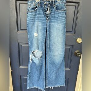 American Eagle Outfitters Light Blue Distressed Wide-Leg Jeans